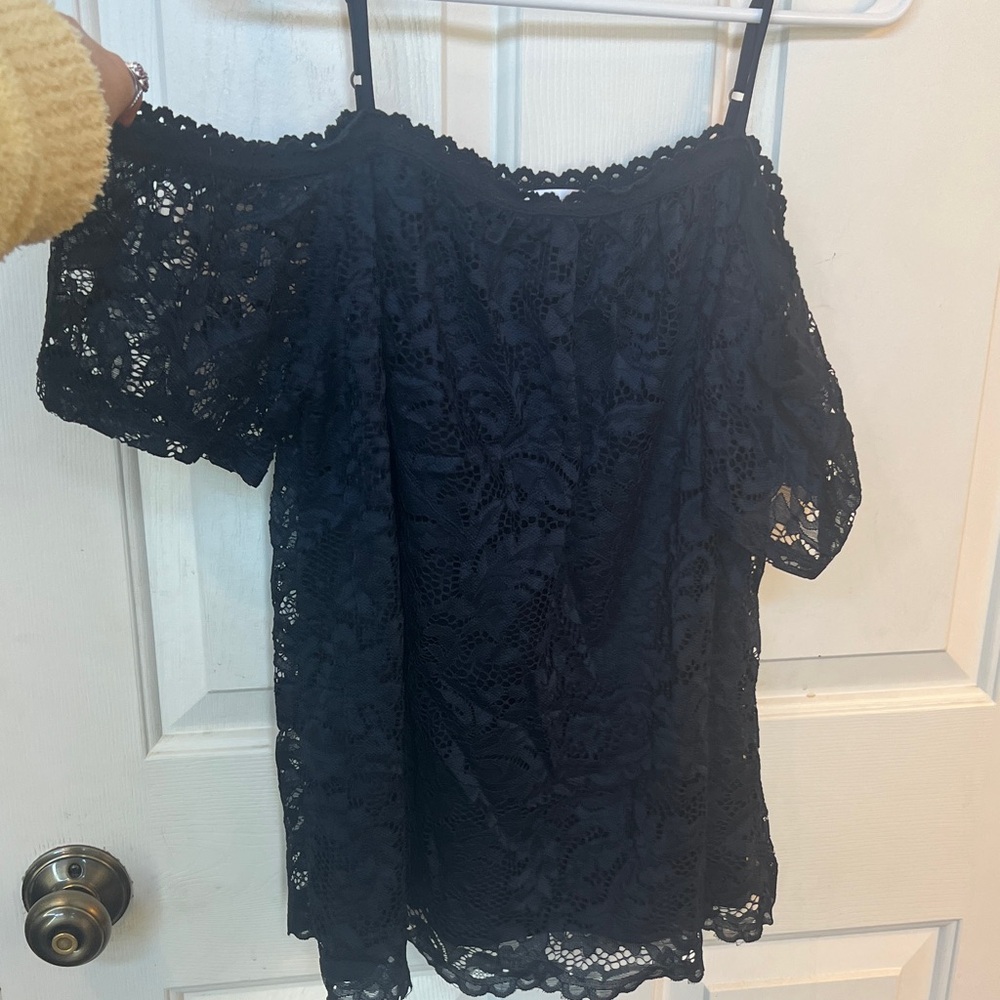 Navy Lace Off-Shoulder Blouse